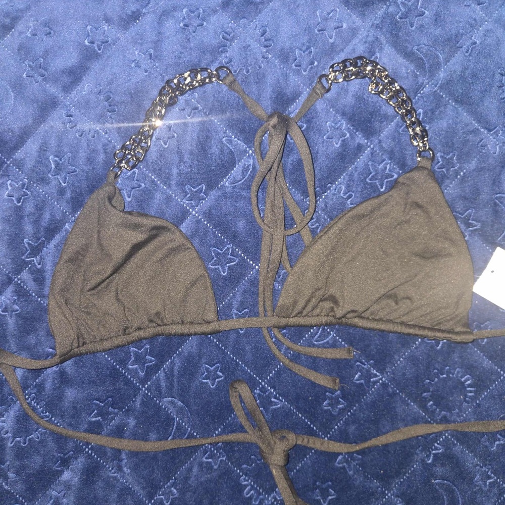 LeSwim Black Bikini Top with Chain Straps